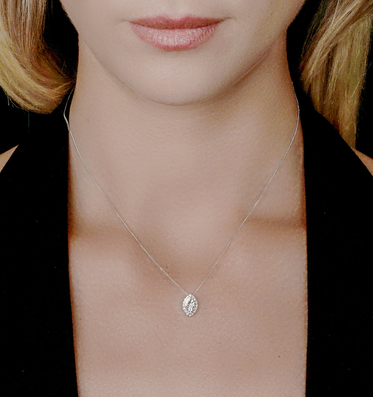 Masami Diamond Marquise Halo Necklace 0.10ct Pave Set in 9K White Gold